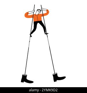 Jeune homme marchant sur pilotis pour se démarquer de la foule. Dessin à la main vectoriel illustration ligne art style doodle. Illustration de Vecteur