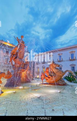 Fontaine Diana, Ortygia, Syracuse, Sicile, Italie Banque D'Images