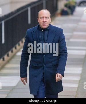 Londres, Angleterre, Royaume-Uni. 22 novembre 2024. L’ancien secrétaire à la santé MATT HANCOCK arrive à l’audience publique de l’enquête sur la COVID-19 avant de témoigner pour la deuxième et dernière journée. (Crédit image : © Tayfun Salci/ZUMA Press Wire) USAGE ÉDITORIAL SEULEMENT! Non destiné à UN USAGE commercial ! Banque D'Images