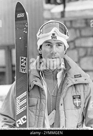 Ingemar Stenmark, né le 18 mars 1956, est un ancien coureur suédois de ski alpin en Coupe du monde. Il est considéré comme l'un des athlètes suédois les plus éminents de tous les temps, et comme le plus grand spécialiste du slalom et du slalom géant de tous les temps. 1981 Banque D'Images