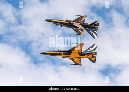 Avalon, Australie. 05 mars 2023. Deux Black Eagles volant inversés lors du salon aéronautique australien de 2023. L'équipe acrobatique de l'Armée de l'Air de la République de Corée (ROKAF), Black Eagles, exposée au salon aéronautique international australien de 2023 à Avalon. (Photo Olivier Rachon/SOPA images/SIPA USA) crédit : SIPA USA/Alamy Live News Banque D'Images