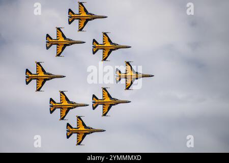 Avalon, Australie. 05 mars 2023. Black Eagles en formation de diamants lors du salon aéronautique international australien de 2023. L'équipe acrobatique de l'Armée de l'Air de la République de Corée (ROKAF), Black Eagles, exposée au salon aéronautique international australien de 2023 à Avalon. (Photo Olivier Rachon/SOPA images/SIPA USA) crédit : SIPA USA/Alamy Live News Banque D'Images