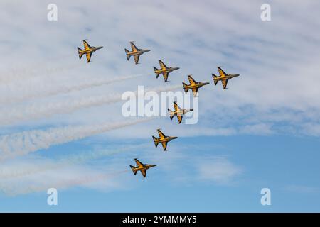 Avalon, Australie. 05 mars 2023. Black Eagles en formation lors de l'Australian International Airshow de 2023. L'équipe acrobatique de l'Armée de l'Air de la République de Corée (ROKAF), Black Eagles, exposée au salon aéronautique international australien de 2023 à Avalon. (Photo Olivier Rachon/SOPA images/SIPA USA) crédit : SIPA USA/Alamy Live News Banque D'Images