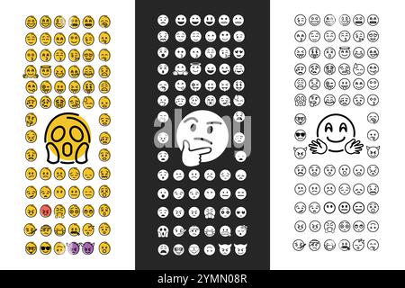 Icônes d'émoticônes définies. Jeu de vecteurs d'émoticônes. Ensemble d'émoticônes pour la conception Web. Illustration de Vecteur