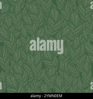 Papier peint raster Seamless Tropical Leaves, feuilles de nature de luxe, conception de ligne de feuille de banane dorée, conception de contour dessinée à la main pour le tissu, l'impression, la couverture Banque D'Images