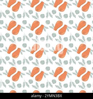 Steaks de saumon, têtes de choux de bruxelles et feuilles de roquette sans couture. Fond d'alimentation saine. Illustration vectorielle isolée papier peint, promotion Web ou cartes thématiques, post, menu Illustration de Vecteur