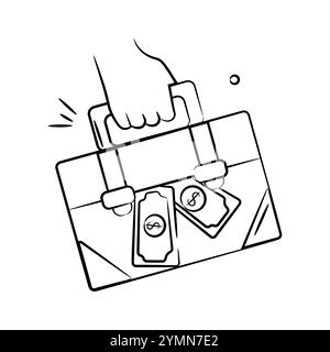 Billets en dollars tombant du sac d'argent, concept de crise financière Illustration de Vecteur