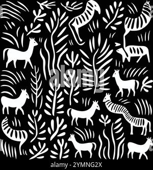 Fond noir et blanc avec beaucoup de traits blancs granuleux pour, motifs animaux, élégant et stylisé Illustration de Vecteur