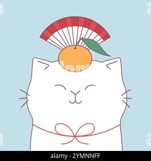 Mignon chat kawaii kagami mochi. Gâteau de riz traditionnel japonais du nouvel an. Illustration vectorielle Illustration de Vecteur