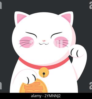 Joli dessin animé maneki neko talisman. Chat chanceux japonais. Symbole de richesse et de chance. Illustration vectorielle Illustration de Vecteur