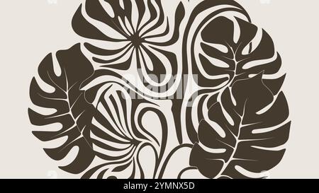 l'illustration vectorielle moderne captivante présente un motif floral abstrait organique, méticuleusement conçu avec un mélange harmonieux de feuilles et de fleurs Illustration de Vecteur