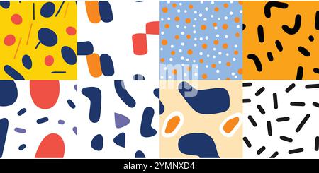 Ensemble de motifs sans couture abstrait coloré en forme de doodle. Collection de fond d'art de style minimaliste créatif, design tendance avec des formes de base Illustration de Vecteur