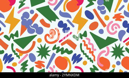 Forme rétro audacieuse doodle motif sans couture. Fond d'art de style minimaliste vintage pour la mode ou les conceptions nostalgiques avec des vibrations des années 80 Illustration de Vecteur