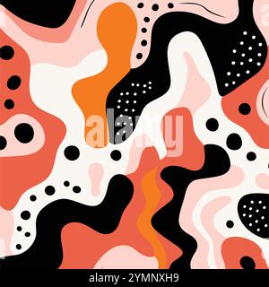 motif sans couture coloré avec des formes abstraites en noir et blanc, dans le style de la terre cuite polychrome, contours minimalistes, arrondis Illustration de Vecteur