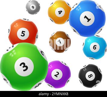 Balles de billard. Nombre réaliste de sphères de billard tombant Illustration de Vecteur