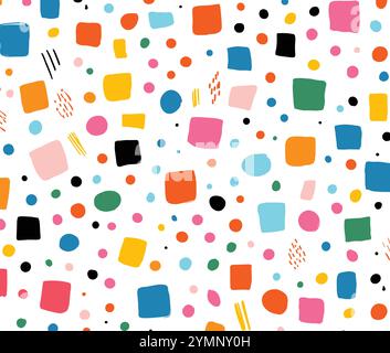 Mignon, coloré, simple doodle, motif de confettis cartoonish sur fond blanc Illustration de Vecteur