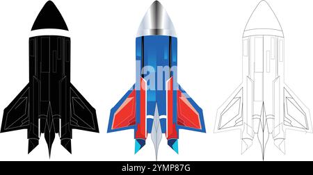 Ensemble de logos Rocket Icon - ensemble de 3 logos Rocket Icons isolé sur fond blanc transparent Illustration de Vecteur