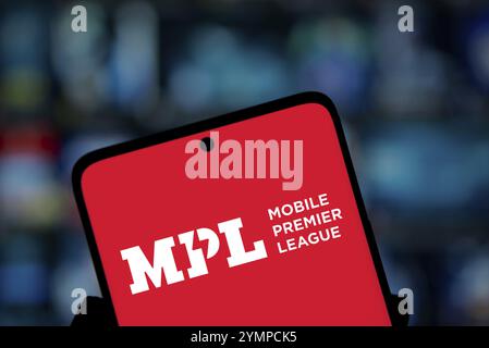 Le logo MPL est affiché sur le smartphone. Mobile premier League est une plate-forme indienne de jeu en ligne. Banque D'Images