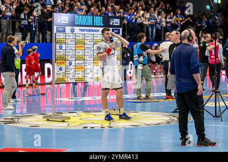 Elvar Oern Jonsson (Rueckraum Mitte, MT Melsungen, #19) im interview nach dem Spiel. Niederlage gegen den ThSV Eisenach. GER, Thueringen, ThSV Eisenach gegen MT Melsungen, Handball, Daikin 1. Handballbundesliga, 11.Spieltag, saison 2024/2025, Freitag, 22.11.2024, 19,00 Uhr Foto : Eibner-Pressefoto/Martin Herbst Banque D'Images