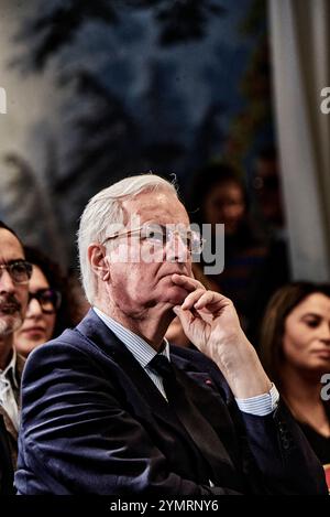 Paris, France. 22 novembre 2024. Antonin Burat/le Pictorium - cérémonie de remise des diplômes de l'Université Clariane en présence du premier ministre Michel Barnier, le 22 novembre 2024 - 22/11/2024 - France/Paris - le premier ministre Michel Barnier lors de la cérémonie de remise des diplômes de l'Université Clariane, le 22 novembre 2024. Crédit : LE PICTORIUM/Alamy Live News Banque D'Images