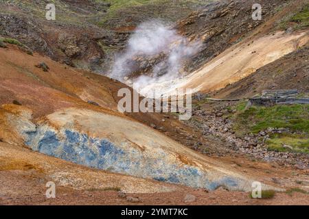 Zone géothermique de Krýsuvík à Seltún. Péninsule de Reykjanes, Islande Banque D'Images