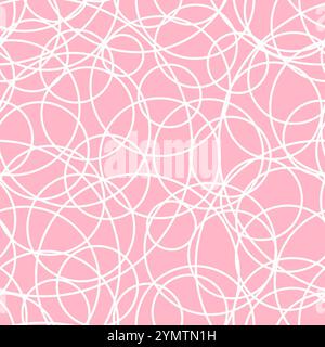 Motif sans couture ludique avec des lignes tourbillonnantes blanches sur fond rose doux. Idéal pour textiles, papeterie, décoration. Ajoute une touche de fantaisie et de charme à Banque D'Images