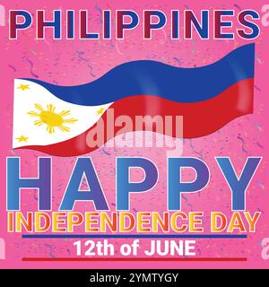 Philippines Happy Independence Day le 12 juin avec thème coloré très attrayant et confettis Illustration de Vecteur
