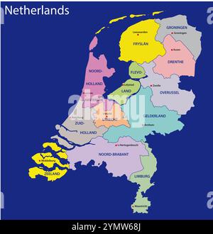 Carte d'aperçu simple des provinces des pays-Bas Banque D'Images