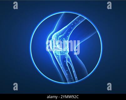 Articulation du genou isolée sur bleu. Santé osseuse, soins de physiothérapie Illustration de Vecteur