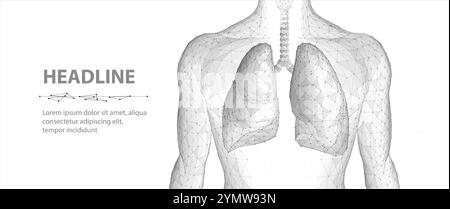 Poumon et corps humain. Poumons 3D vectoriels abstraits sur fond de corps. Santé humaine, système respiratoire, pneumonie, sciences biologiques, asthme des fumeurs Illustration de Vecteur