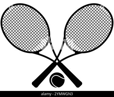 Raquette de tennis et silhouette de balle de tennis isolée sur un fond blanc Illustration de Vecteur