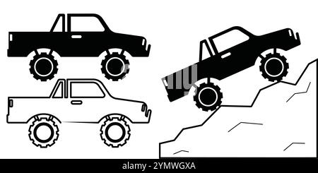 Élément vectoriel de véhicule tout-terrain 4x4, camion silhouette ou voiture SUV pour graphique d'activité de conduite d'aventure extrême Illustration de Vecteur