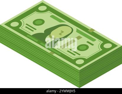 Illustration vectorielle isométrique d'une pile de billets d'un dollar vert, symbolisant le succès financier, l'épargne et la croissance des investissements Illustration de Vecteur