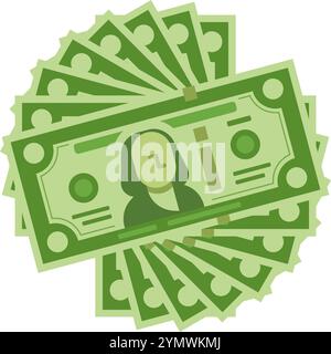Plusieurs billets de banque verts sont disposés dans un éventail, créant une représentation visuelle de la prospérité, de l'épargne et du succès financier Illustration de Vecteur