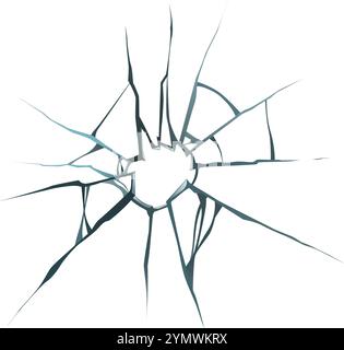 Les fissures qui rayonnent d'un trou dans une surface de verre brisée créent un visuel dramatique, symbolisant les dommages, la fragilité et les conséquences de l'impact Illustration de Vecteur