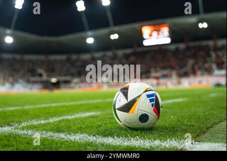 LUBIN, POLOGNE - 22 NOVEMBRE 2024 : match de football polonais PKO Ekstraklasa entre KGHM Zaglebie Lubin vs Motor Lublin. Boule près de la ligne. Banque D'Images