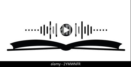 Livres audio. Dessin animé livre ouvert et pages. Concept d'éducation. Dessin au trait. Signe des livres ouverts. Logo de librairie. Pages volantes. Journée mondiale du livre. Livre audio Banque D'Images