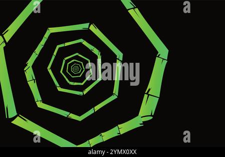 Tiges de bambou vert formant tunnel hexagonal profond Illustration de Vecteur