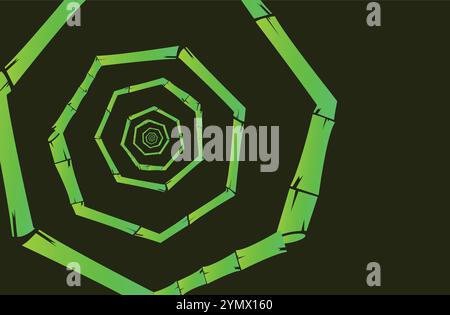 Tiges de bambou vert formant tunnel hexagonal profond Illustration de Vecteur