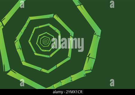 Des tiges de bambou vert forment un tunnel hexagonal profond en perspective sur un fond noir Illustration de Vecteur