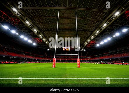 23 novembre 2024 ; Principality Stadium, Cardiff, pays de Galles : Autumn Rugby International, pays de Galles contre Afrique du Sud ; Principality Stadium avec le toit fermé avant le coup d'envoi Banque D'Images