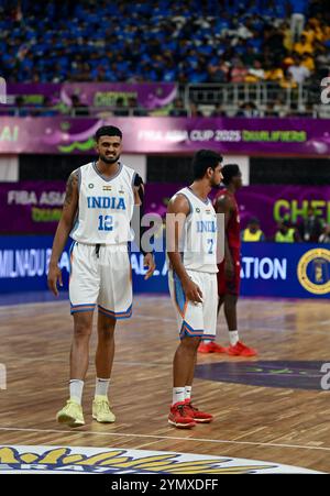 Chennai, Inde. 22 novembre 2024. Le Qatar a battu l'Inde 69-53 lors de la deuxième phase de qualification de la Coupe d'Asie FIBA 2025, qui s'est tenue à Chennai, en Inde. Crédit : Ranjith Kumar/Alamy Live News. Banque D'Images