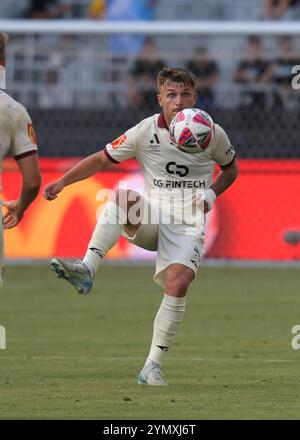 Paddington, Australie. 23 novembre 2024. Luka Jovanovic de l'Adelaide United FC vu en action lors du match de la cinquième ronde de la saison 2024-25 d'Isuzu UTE A-League entre Brisbane Roar FC et Adelaide United FC qui s'est tenu au stade Allianz. Score final Adelaide United FC 3:2 Brisbane Roar FC. (Photo Luis Veniegra/SOPA images/SIPA USA) crédit : SIPA USA/Alamy Live News Banque D'Images