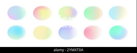 Dégradé de couleurs abstrait. Cercles douces formes d'aquarelle pastel. Bulles rondes liquides avec effet de flou dynamique. Ensemble de vecteurs de conception de mélange de couleurs irisées. Illustration de Vecteur