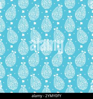 Motif sans couture de Pâques avec des œufs décoratifs. Contour blanc sur fond bleu. Pour les vacances de Pâques, site Web, impression de tissu, nappe, cadeau Illustration de Vecteur