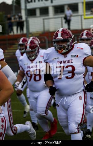 Ligue européenne de football, ELF/ match : les Lions de Prague aux Ravens de Munich le 09. Juin. 2024, dans le PARC uhlsport, Unterhaching, Allemagne, Europe Banque D'Images