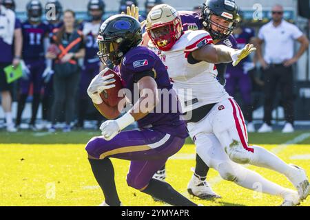 ELF/ playoff Game : Berlin Thunder au Frankfurt Galaxy le 09. Septembre 2023, dans la PSD Bank Arena, Francfort A.M., Allemagne RB # 2 Samuel Shannon /Frankf Banque D'Images
