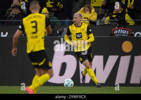 Julian RYERSON (DO) action, action individuelle, football 1. Bundesliga, 1. Matchday, Borussia Dortmund (DO) - SC Freiburg (FR) 4-0 le 23 novembre 2024 à Dortmund/ Allemagne. #Les règlements du LDF interdisent toute utilisation de photographies comme séquences d'images et/ou quasi-vidéo # Banque D'Images