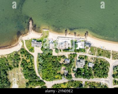 vue aérienne de la route du rivage et du point paresseux Banque D'Images