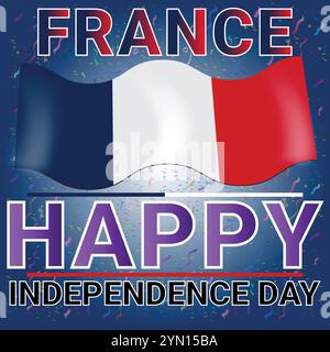 France Happy Independence Bastille Day 14 juillet avec thème coloré très attrayant et confettis Illustration de Vecteur